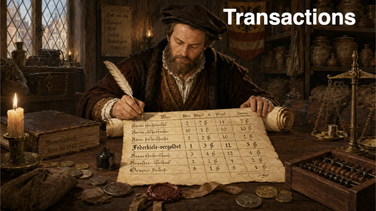 Un comerciante medieval anotando transacciones