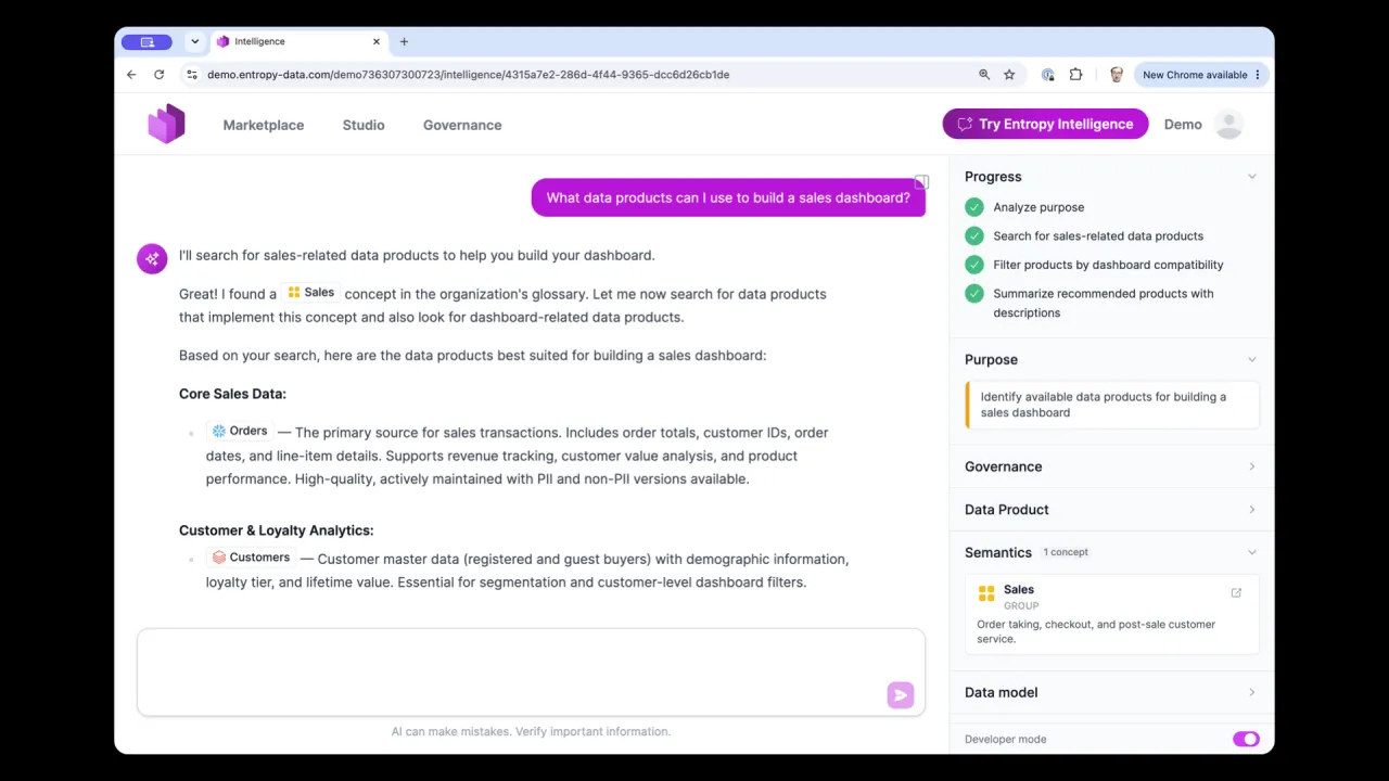 Un agente leyendo productos de datos del marketplace y respetando los términos de uso